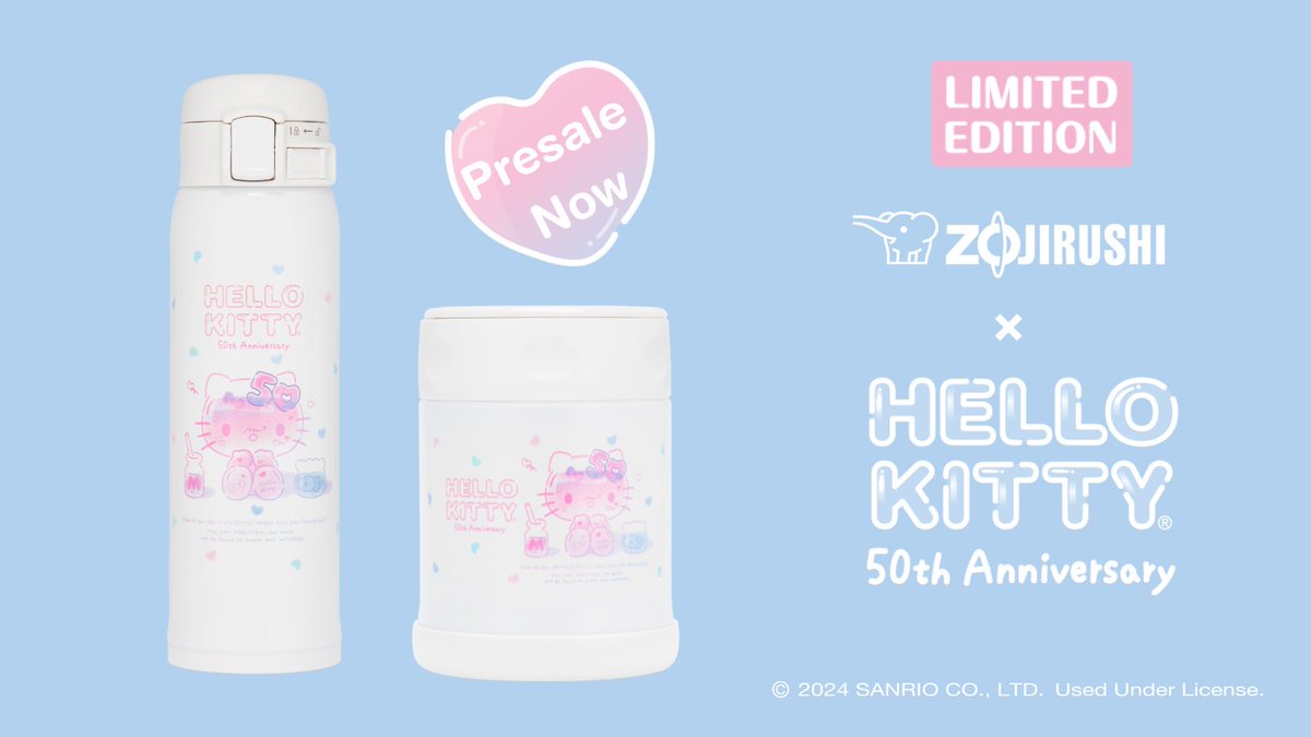 Introducing the Limited Edition Zojirushi x @HelloKitty 50th Anniversary Collection, which includes the Stainless Mug SM-SF48KT &amp; the Stainless Food Jar SW-EAE35KT. Presale is now available: shop.zojirushi.com/pages/hello-ki…
#HelloKitty50th