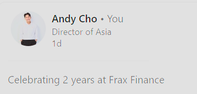 andycho's tweet photo. 2 Years with @fraxfinance 🥰🥰🥰#coiledspring https://t.co/W0YDl2DQWJ