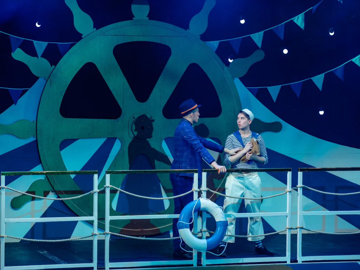 One set piece, three shows, four ways.
A wheel I designed and reused to be a steel mill/strip club, stained glass window, and a giant ship's helm

Flashdance
Sister Act
Anything Goes 

All at <a href="/theurdang/">Urdang</a>