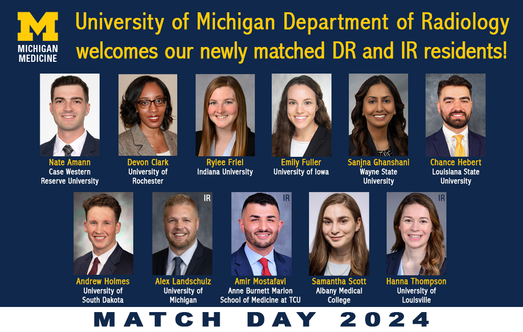 It is a pleasure to welcome the #RadRes class of 2029/2030 to @UMichRadiology! We look forward to working with this talented group of people. We are happy they decided to #GoBlue! #GoBlueMatch #Match2024 @umichmedicine @UMichMedSchool @TheNRMP