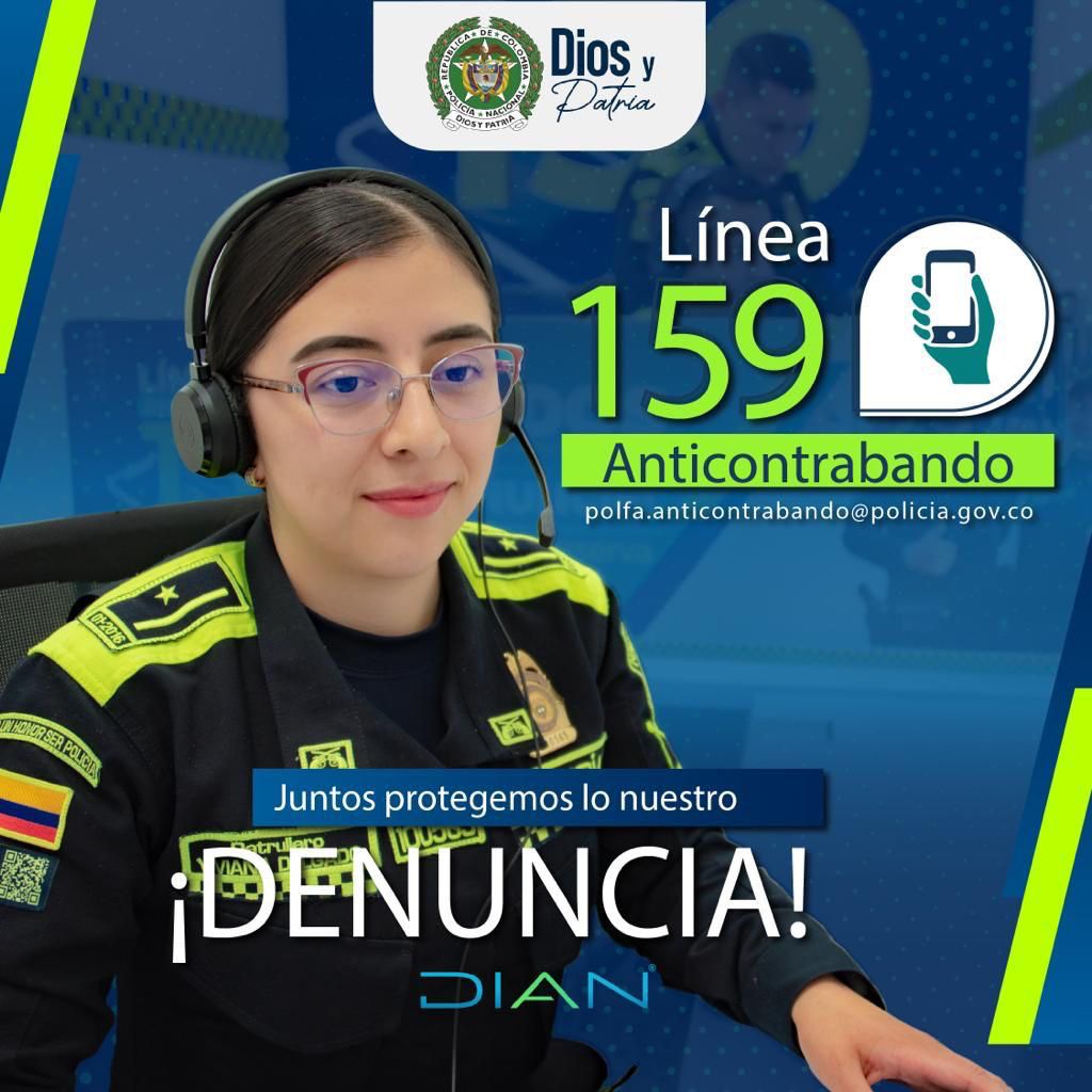 PoliciaMedellin's tweet image. A través de la Línea Anticontrabando 159, iniciativa que nos permitirá fortalecimiento de la lucha #TodosContraElContrabando a través de la denuncia de delitos contra el comercio ilegal.📞📲🚨

#DiosYPatria