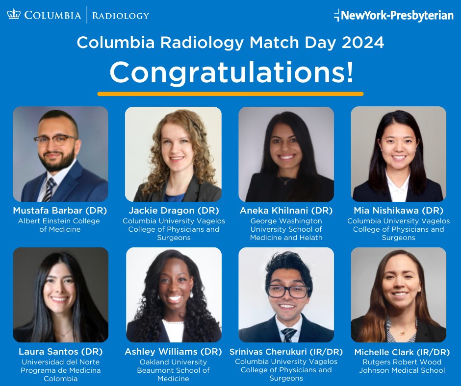 We're so excited to introduce the newest members of our department! Congratulations and welcome to our #radiology family! #Match2024 @columbiaradres @ColumbiaMed @ColumbiaVIR