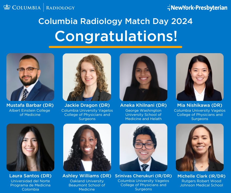 Columbia Radiology (@columbiaimaging) on Twitter photo We're so excited to introduce the newest members of our department! Congratulations and welcome to our #radiology family! #Match2024
<a href="/columbiaradres/">Columbia Radiology Residents</a> <a href="/ColumbiaMed/">Columbia Medicine</a> <a href="/ColumbiaVIR/">Columbia VIR</a> We're so excited to introduce the newest members of our department! Congratulations and welcome to our #radiology family! #Match2024
<a href="/columbiaradres/">Columbia Radiology Residents</a> <a href="/ColumbiaMed/">Columbia Medicine</a> <a href="/ColumbiaVIR/">Columbia VIR</a>