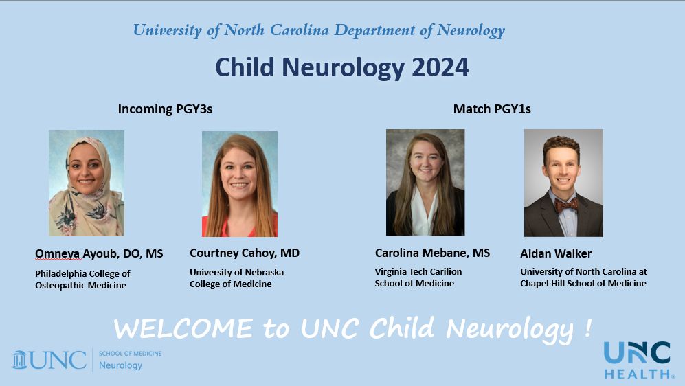 UNC Neurology is thrilled to announce the upcoming arrival of our new Adult & Child Neurology Residency Classes! We extend a warm welcome to all the incoming residents and look forward to collaborating closely with you throughout your residency!