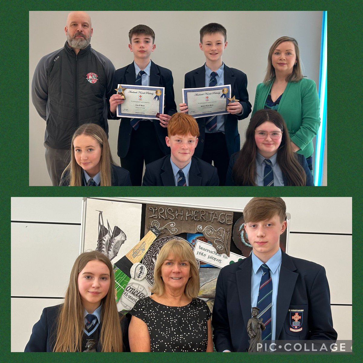 Duaiseanna speisialta bronnta ar na gaelscoláirí agus ó bheirt as 10D lena múinteoir Bean Uí Dhoibhilin.