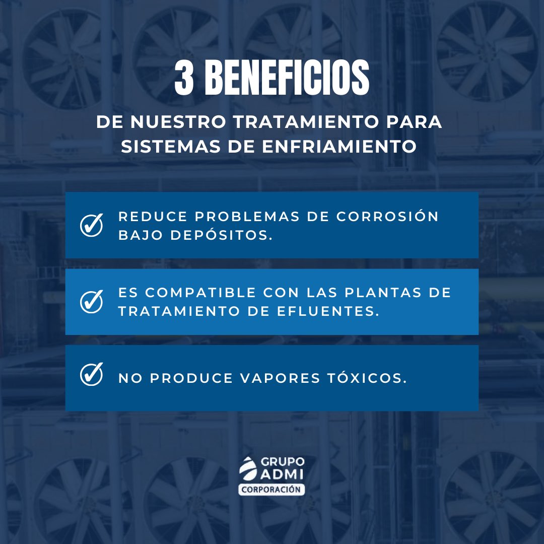 grupoadmicorp's tweet image. Nuestro excelente tratamiento para sistemas de enfriamiento de Grupo Admi 🙌 te brinda estos 3 y muchos más beneficios para tu industria.

Consúltanos todas tus dudas al 📲0414-4309664 o al 0424-4981729.

#GrupoADMI #materiaprima
#industrias #insumosquimicos #productosquimicos