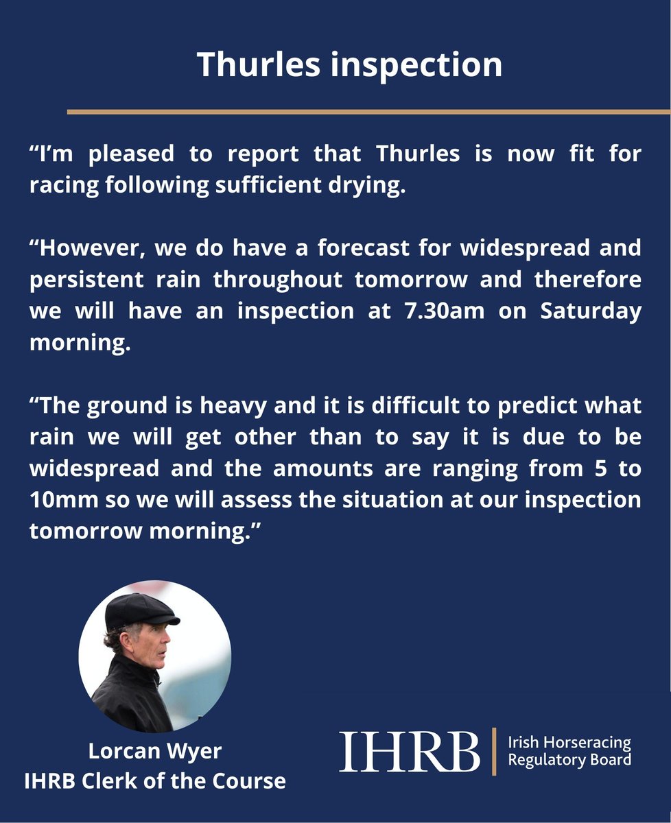 ⚠️ There will be a 7.30am inspection at @thurlesraces on Saturday morning. The track is now fit for racing