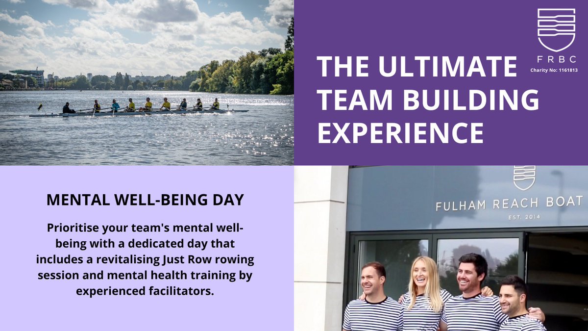 Prioritise your team's mental #wellbeing with a day that includes a revitalising Just Row #rowing session & #mentalhealth training by experienced facilitators. Plus, your #CorporateEvent will support our #charity. fulhamreachboatclub.co.uk/corporate-rowi… #teambuilding