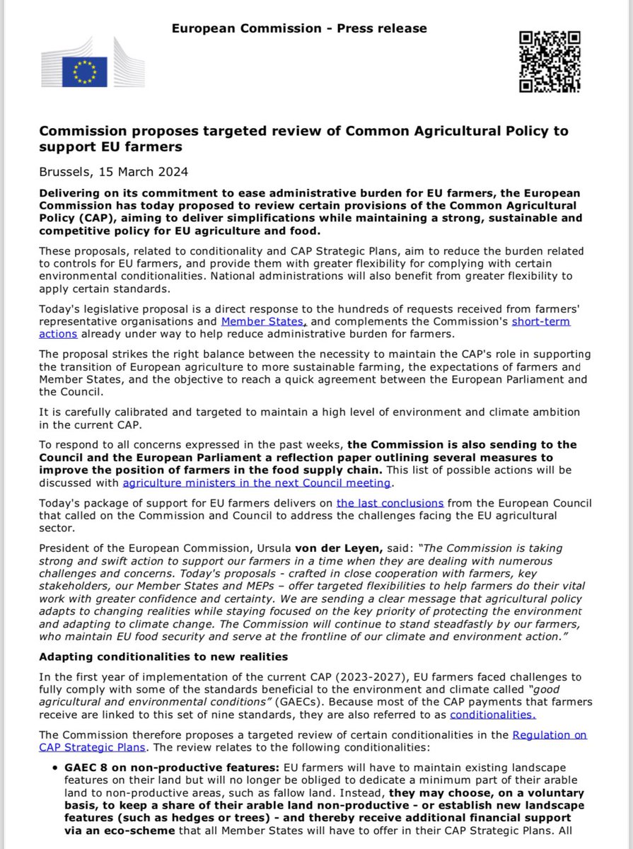 #TRACTORADAS La @ComisionEuropea lanza la primera batería de medidas para flexibilizar la PAC. ‼️#ÚLTIMAHORA‼️ @mapagob @LuisPlanas @jmlizanab @AsajaNacional @UPA_Federal @La_COAG @CoopsAgroES ✍️ ec.europa.eu/commission/pre…