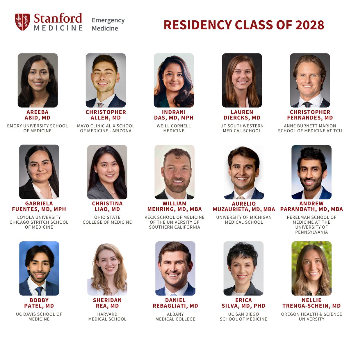 Announcing the Class of 2028! We are so thrilled to welcome these newly-matched clinicians/researchers/innovators to the @StanfordEMED family! #Match2024 @StanfordMed @SAEMonline @SAEMRams @californiaacep