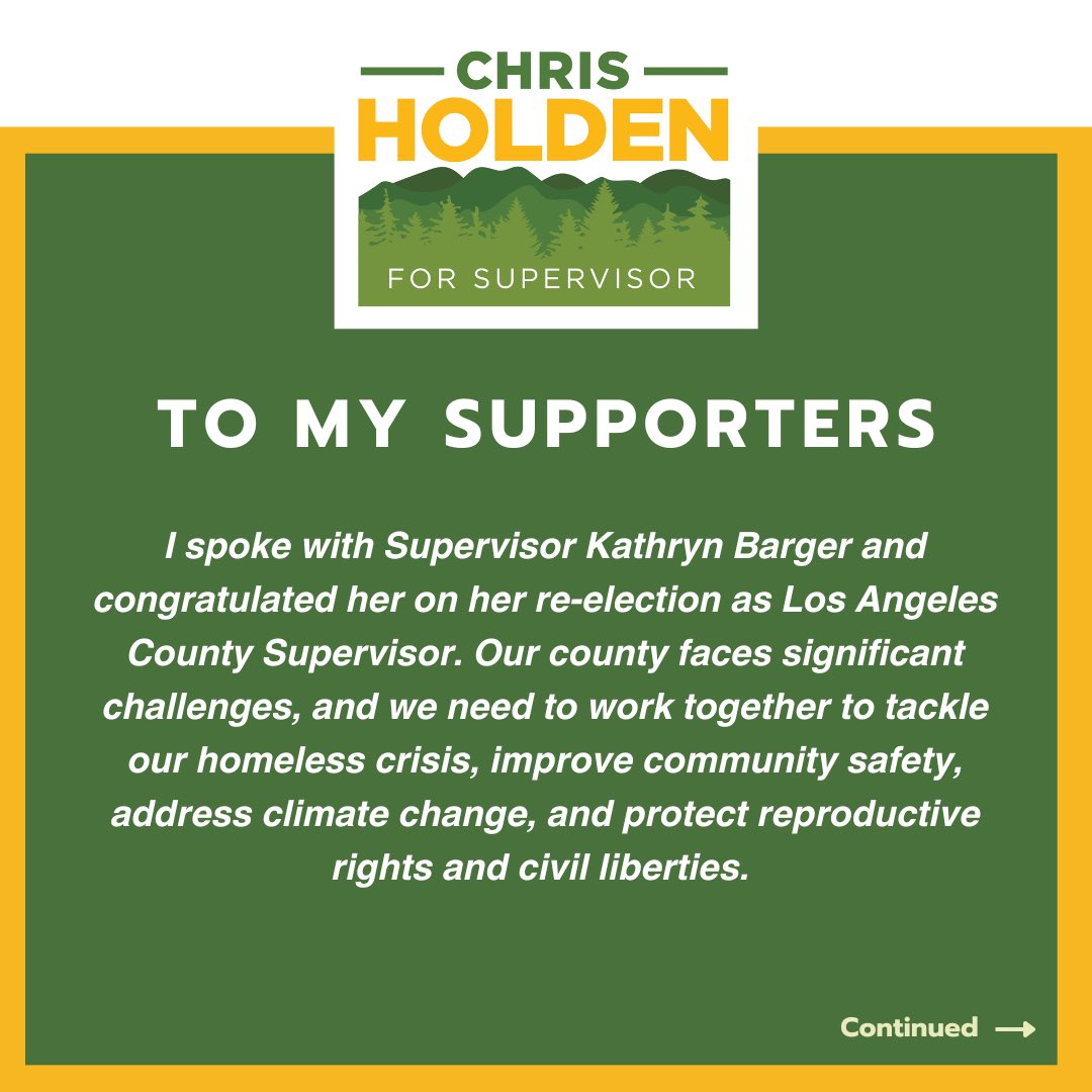 ChrisHoldenLA's tweet photo. I got into this race to deliver progressive solutions that work for the people of Los Angeles County. I am proud of our campaign and want to express my gratitude to everyone who supported us, knocked on doors, and contributed to our cause. https://t.co/0Oprh8L8Cn