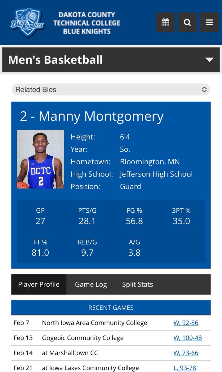 2 years ago, <a href="/mannymontgomer1/">manny_montgomery2</a> tore his ACL at the <a href="/NJCAABasketball/">NJCAA Basketball</a>. He sat out last season, and I know how hard it was for him to be on the sidelines. But through his strong believe in self, he has put himself back on the map. Coaches this kid is special, don’t miss out on him.