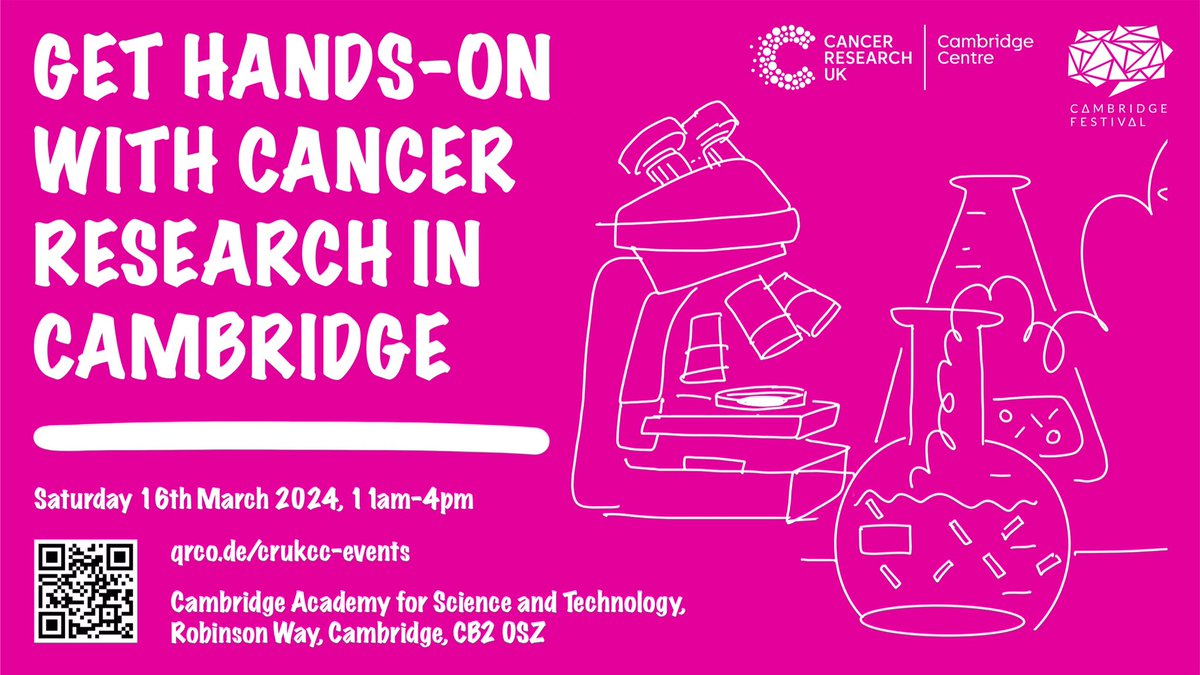 Tomorrow we hope to see you at @Cambridge_Fest! 🔬 Get hands-on with cancer research 🎨 Get creative with @CUHArtsNHS 🏥 Find out about our plans for a new @CambCancer Research Hospital 🗓️Sat 16 March 11am-4pm 📌 Cambridge Academy for Science and Technology @CAST_Education