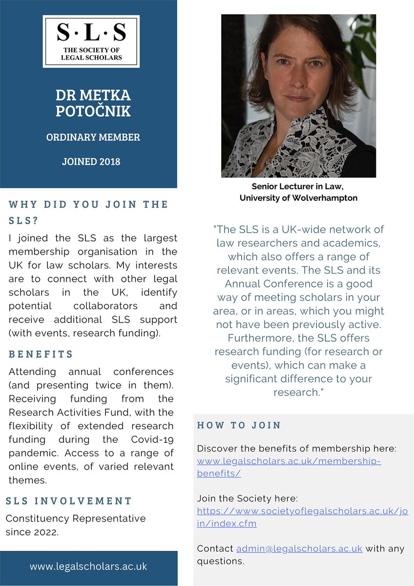 “The SLS and its Annual Conference is a good way of meeting scholars in your area, or in areas you might not have been previously active.' Here's what Dr Metka Potocnik @drmpWOLF had to say about her experience as a member of the SLS. legalscholars.ac.uk/case-studies/