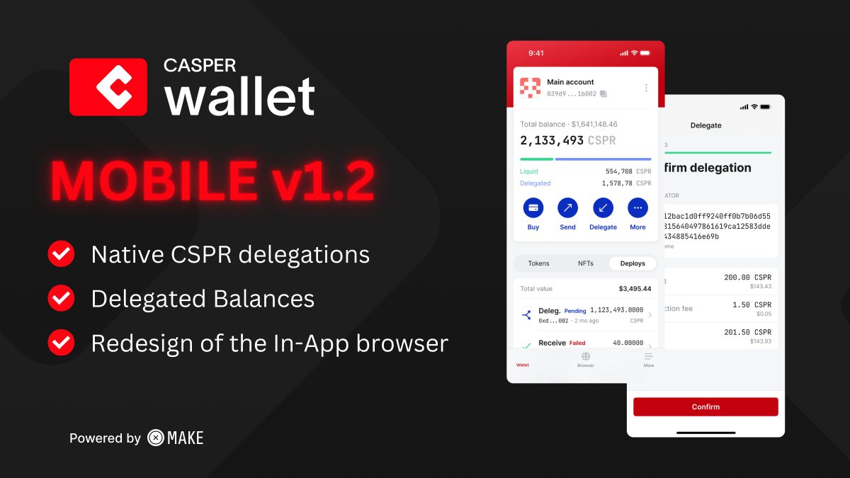 📣 Are you ready? This one is HUGE! Native staking in #CasperWallet mobile is NOW LIVE 🔥 🚀

It's easier than ever to stake your $CSPR thanks to our intuitive mobile wallet 📱

Dive in today 🚀 casperwallet.io 

#CSPR #Staking #CasperNetwork #MAKE