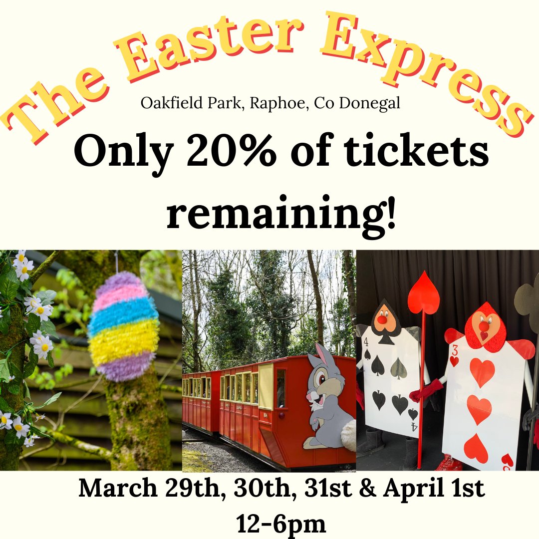 Only 20% of tickets remain for The Easter Express 🐣 March 29th, 30th 31st & April 1st from 12-6pm. Dont miss out on the perfect Easter outing for the whole family! Bounce along and arrive to a welcome from your favourite characters before starting your adventure with a train…