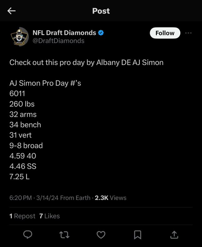 I hope the NFL doesn’t miss AJ Simon! He is a straight Beast! One of the best I’ve ever coached. The talent matches the numbers!