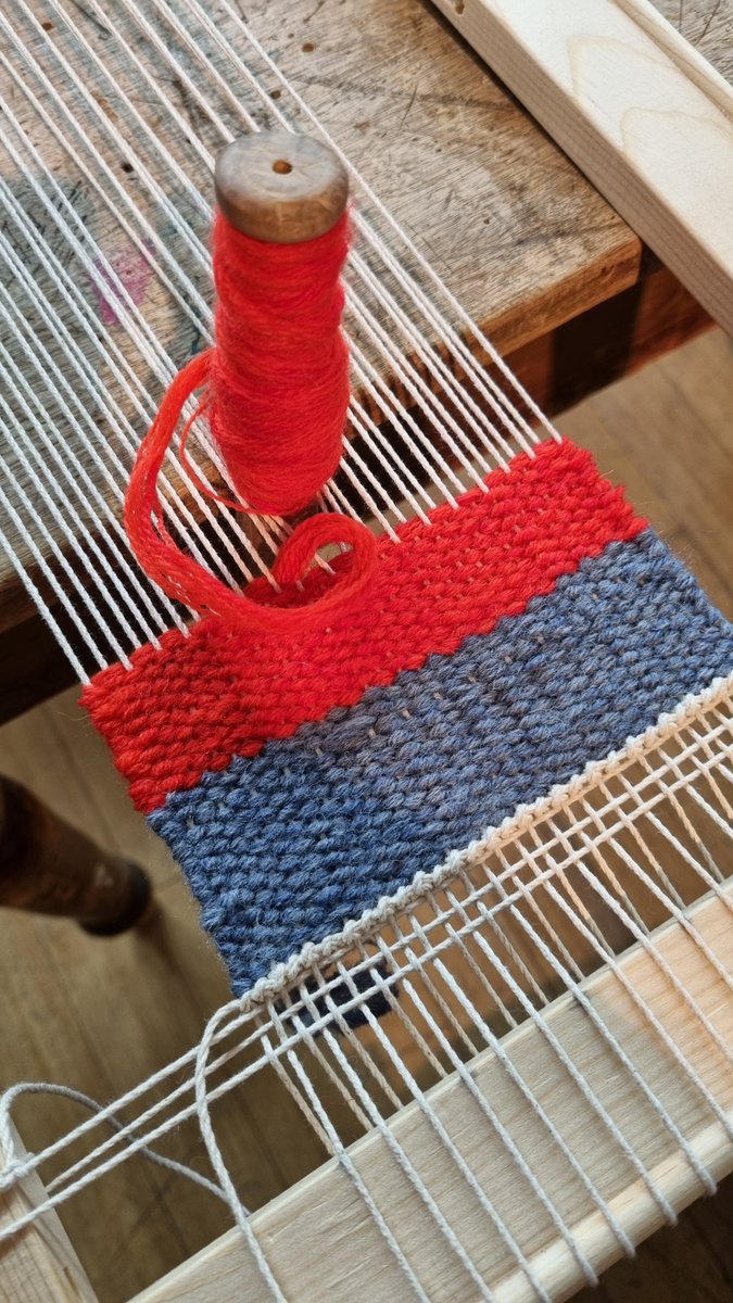 Last night, the Dovecot staff tried their hand at weaving! The Dovecot weaving team taught everyone the basics of tapestry weaving on the mini looms, including warp knotting, winding a bobbin and starting a weave. Not bad for beginners!