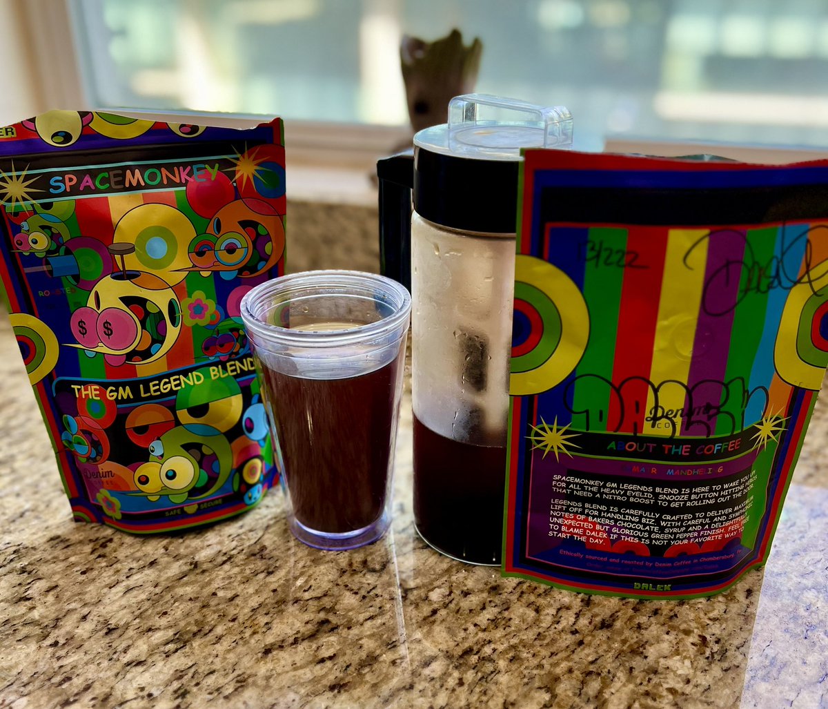 Just finished my last batch of <a href="/DenimCoffee/">Denim Coffee</a> special edition artwork by <a href="/DALEKSPACEMONKY/">DALEK👽👻</a> 

The crew made an amazing batch again and made for some refreshing cold brew. 

Looking forward to trying the next artist series coffee!