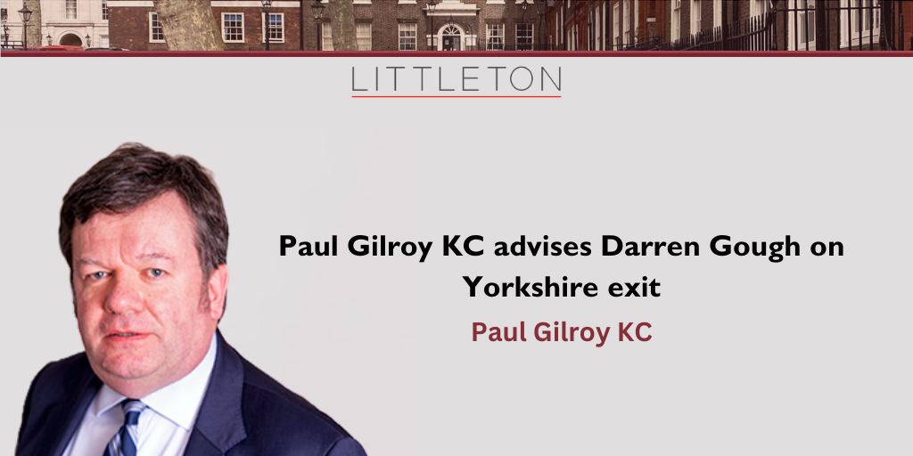 Paul Gilroy KC advises Darren Gough on Yorkshire exit. More information can be found at the link below. littletonchambers.com/paul-gilroy-kc… #SportsLaw #LittletonChambers