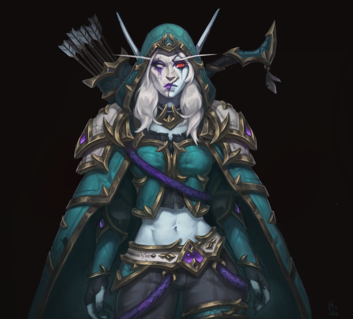 Maragondi's tweet image. If Saurfang had not just scratched Sylvanas accompanied by orchestral music, but cut her half of her face. The split mask, as a symbol of regret, for the people she betrayed.
