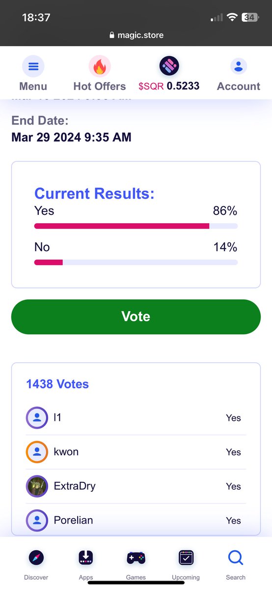 We got more than 1000 positive responses in a first day of the validation process. Thats a good start - vote here magic.store/app/crypto-che…