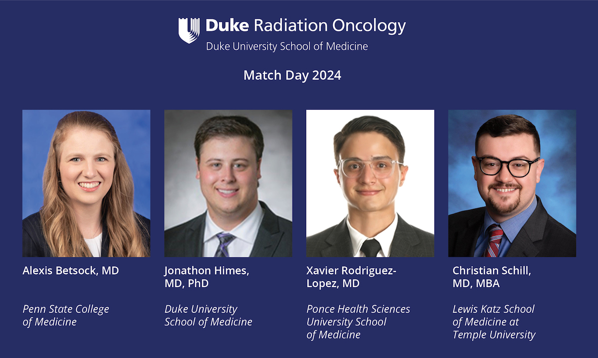 Happy #MatchDay2024! We’re thrilled to announce that these trainees will be joining the Duke #RadOnc team. Congratulations and welcome to Duke! 💙 @DukeCancer #Match2024 @DukeMedSchool @DukeHealth #MedTwitter @PennStHershey @PonceHealthSU @templemedschool