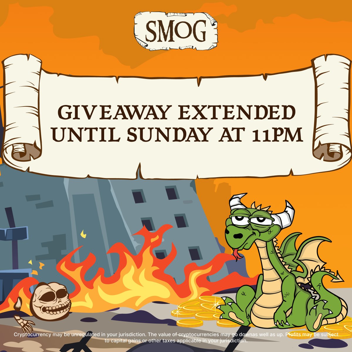 #Dragons, we have extended the weekly #Giveaway until Sunday, 11 pm UTC! 🎉

Keep smashing it! 💪

#SMOG is proud! 🐉🔥

Like, Retweet, and Tag 3 Friends under the post linked below! 🔄👍🏼👥⬇️

x.com/SMOGToken/stat…