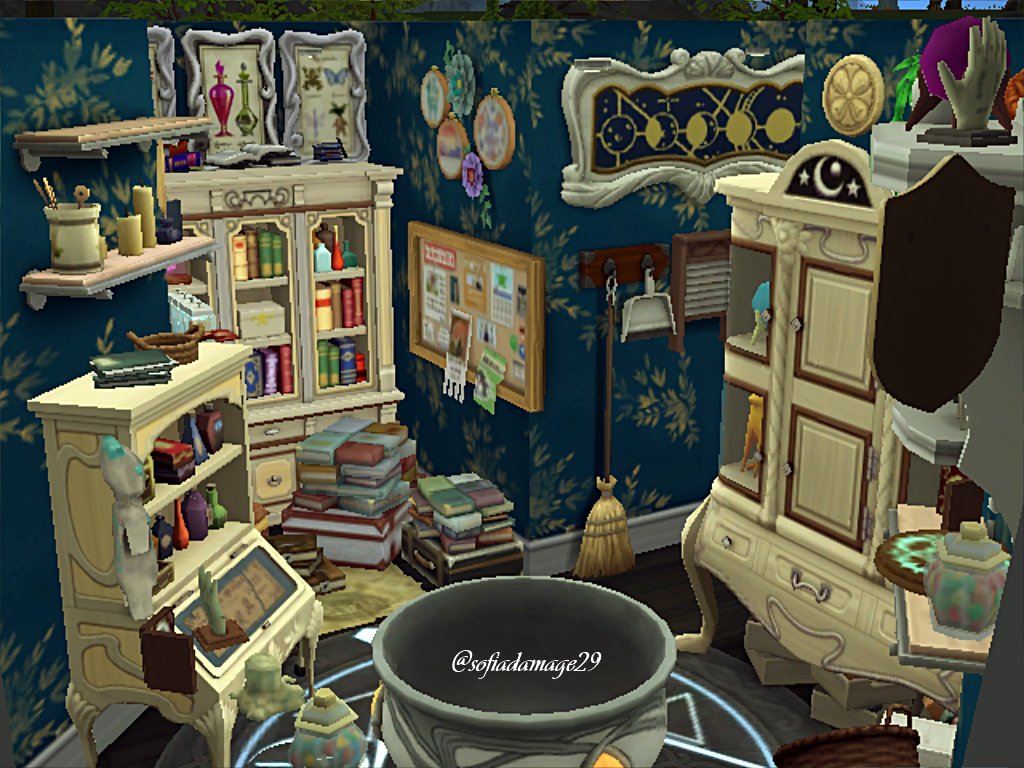 SofiaDamage29's tweet photo. HI I'M BACK. It's been a long time since I made a #shellchallenge so here it is. I made a Wizard Storage Attic. I really love the color pallete. This is for the #BellaRooms8 Shell Challenge. I hope you like it!! #Sims4 #ShowUsYourBuilds #Sims https://t.co/sOtnBEcZRM