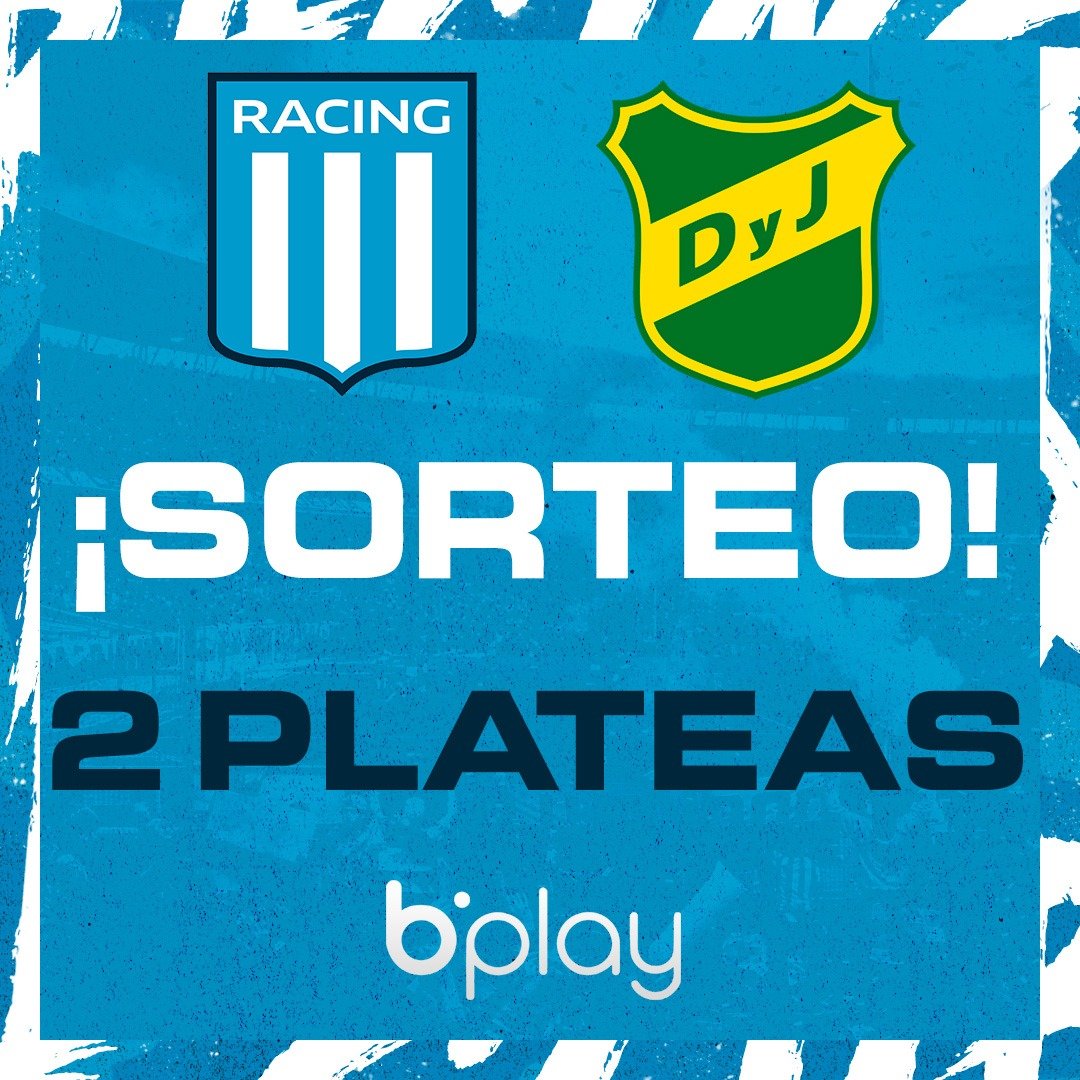 ¡SORTEO DE 2 PLATEAS PARA EL PARTIDO ENTRE #RACING - #DEFENSAYJUSTICIA! 🎟️

✅️ Condiciones:

👉 Seguí a <a href="/LeandroAdonio/">Leandro Adonio Belli</a> y a <a href="/bplay_ar/">bplay</a>

👉 Dale RT y etiquetá a dos amigos

ℹ️ Si me seguís en #Instagram, tenes doble chance: instagram.com/leandro.adonio

🤝 El sábado anuncio al ganador