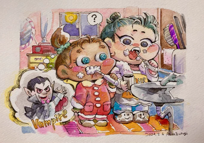 この前描いてみたこれだけど、コピックも色鉛筆も要らないくらいエッジきいた水彩絵具だったので推していきたい加工してるけど、これは元の水彩の色味を上げてバリバリに仕上げてるのではなく、「加工して原画に近づけている」珍しい例です 