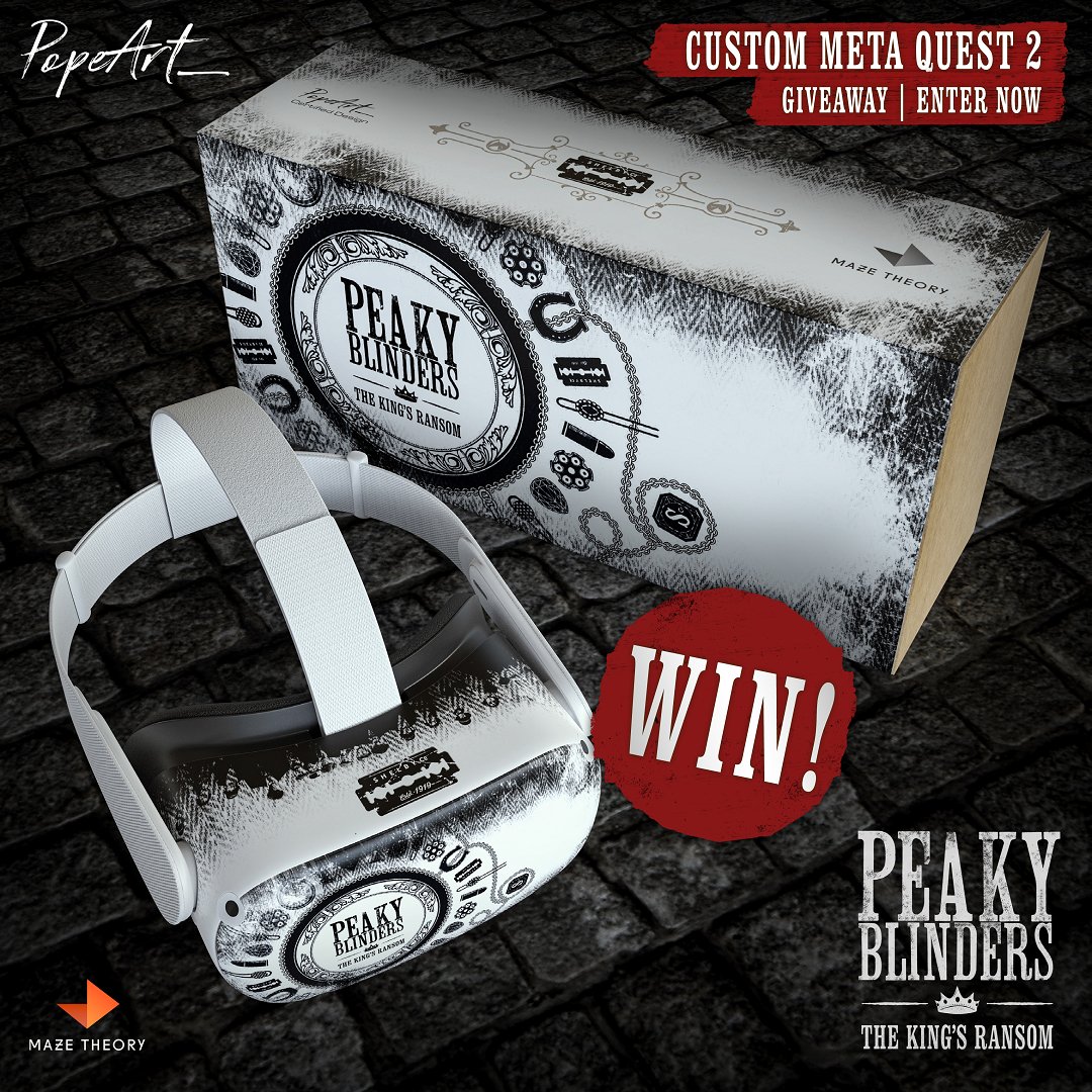 Just 24 hours left to enter! ⏳ Celebrate the first anniversary of the release of Peaky Blinders: The King's Ransom with the chance to win this custom-made #PeakyBlindersVR headset from @Maze_Theory and @POPeART_! Enter now before it's too late: bit.ly/42WwbWi