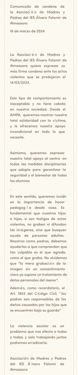 AlvaroAmpa's tweet photo. Comunicado. No a la violencia escolar. https://t.co/x8bZBZU7La