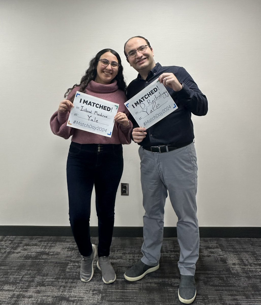 Dreams coming true! 🎉 Radiology @YaleRadiology 🫱🏻‍🫲🏼 Internal Medicine @YaleIMed Thank you for being my 🪨, @ArdestaniBahar. (1/3) #MatchDay2024 #MedTwitter #RadRes #CouplesMatch #IMRes #Match2024