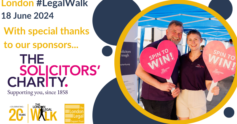 Huge thank you to The Solicitors' Charity @here4solicitors for sponsoring London #LegalWalk again! 🌟 The charity supports solicitors through tough times and offer holistic wellbeing support to those who need it most. Excited to celebrate #20YearsOfJustice together! 🤝
