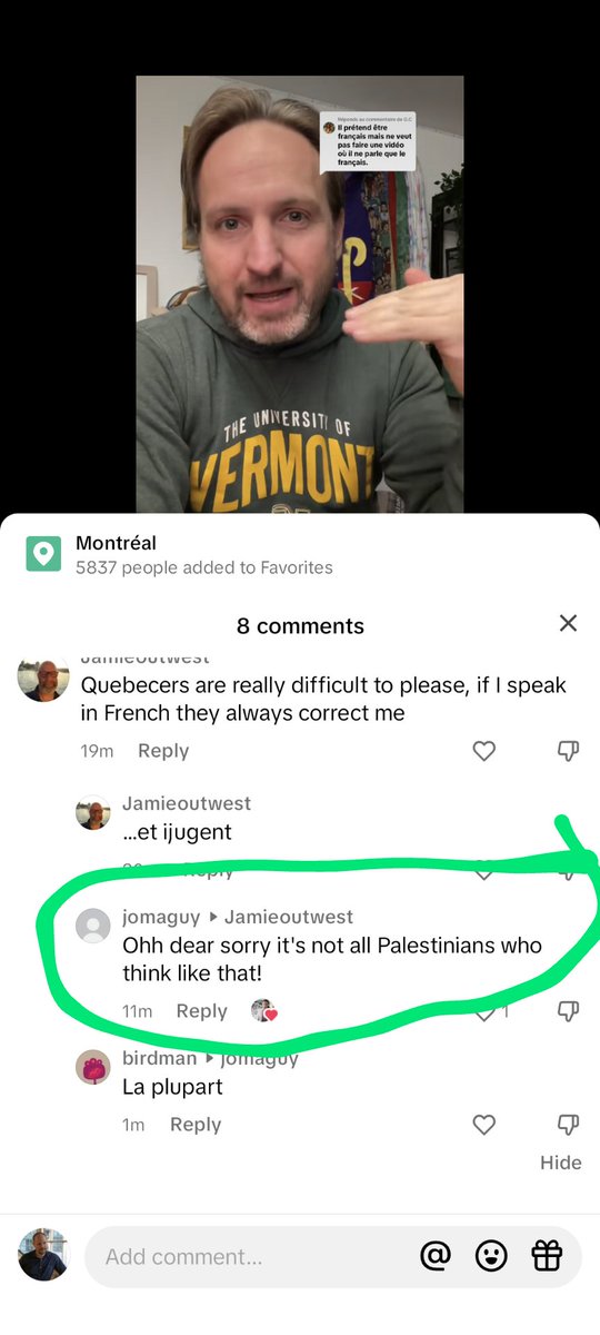 Yo <a href="/TikTokSupport/">TikTokSupport</a> wtf is this? Why is your translate feature changing "Quebecois" to "Palestinians"? Don't get me wrong #freePalestine of course, but this is fucking weird.