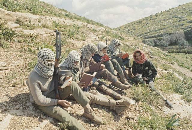 Palestinian liberation fighters study Mao in training camp in Jordan in the late 1960s.