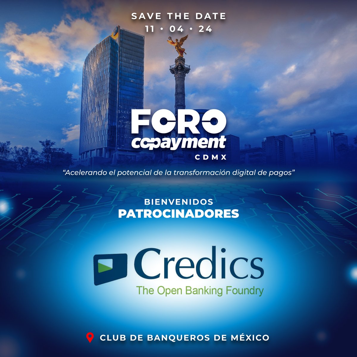 ¡Le damos la bienvenida a Credics como patrocinador del FORO COPAYMENT CDMX! 📆 11 de Abril, 2024 📍 Club de Banqueros de México ➡️ Regístrate: foro.copayment.com.mx/#/signup #forocopaymentcdmx