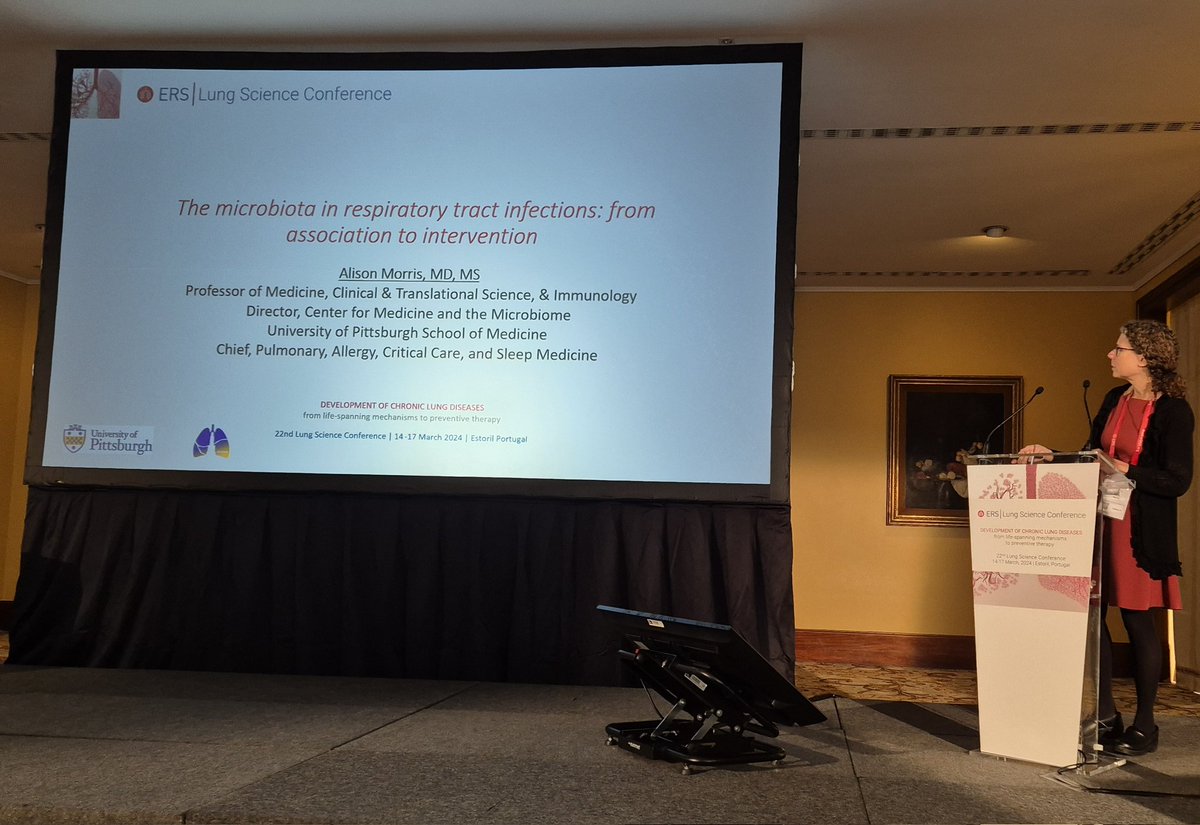 Dr. Alison Morris @morrisa1668 of @PACCSM @PACCM_fellows closing the Day 2 afternoon oral presentation session at @EuroRespSoc #LCS2024 with an outstanding treatise on the role of the #microbiota in #RespiratoryTract infections, highlighting perspectives for interventions. #ARDS