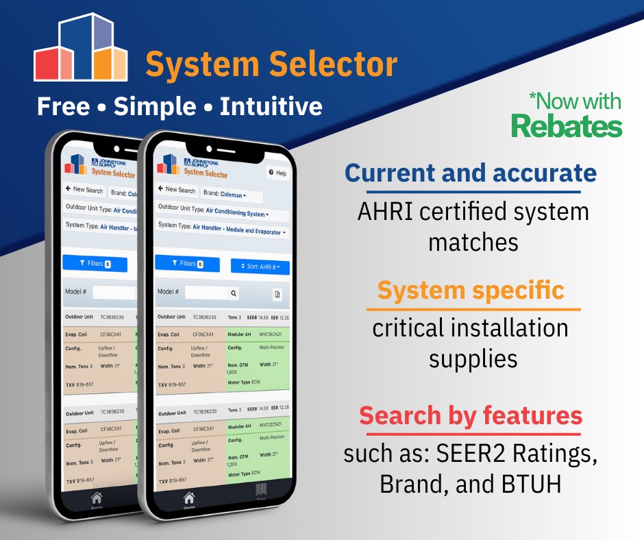 JSVenturaGroup's tweet image. Check out our System Selector Tool - designed to simplify your selection process. Elevate your projects today!🤙

#JohnstoneSupply #SystemSelector #HVACTools