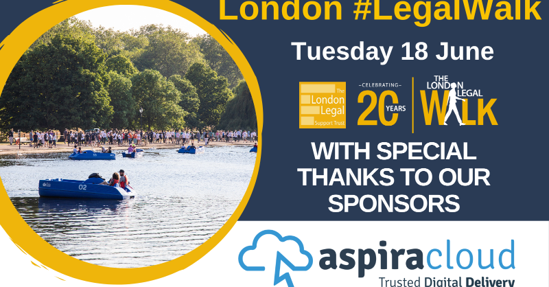 Thank you to @AspiraCloud for their sponsorship of the London #LegalWalk. AspiraCloud is a leading cloud solutions provider, helping individuals navigate and work in the cloud in super quick time. Thank you for helping us on our quest for #AccessToJustice! 🙌 #20YearsOfJustice