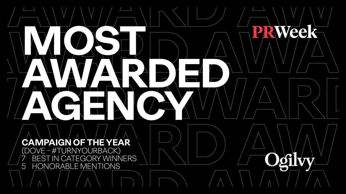 Leading the pack at the #PRWeekAwardsUS, @OgilvyPR took home numerous wins including Campaign of the Year for @Dove's “#TurnYourBack”. Bravo to #TeamOgilvy for demonstrating the power earned-first creativity has to create impact for our clients! @PRWeekUS okt.to/mWXc38