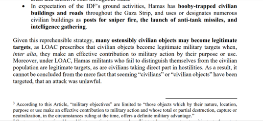 MGLattimer's tweet photo. The rule that a civilian object may become a target when it makes an effective contribution to military action by its purpose or use, has been interpreted by Israel not just to include an intended future use but any possible or potential future use https://t.co/E6wxEj413Z