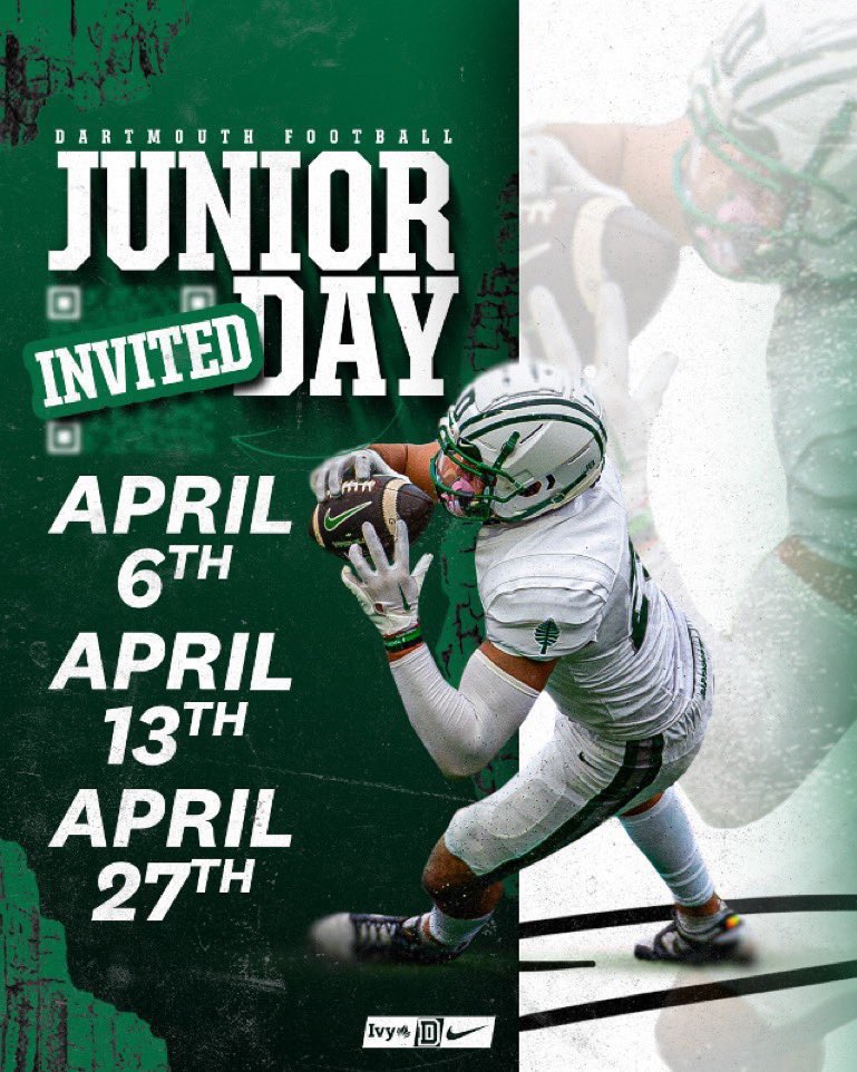 Extremely excited to have been invited to Dartmouth’s Junior Day ‼️ @CoachJoeCas @CoachDaft @ASCENSION_AM @CyCreekBooster