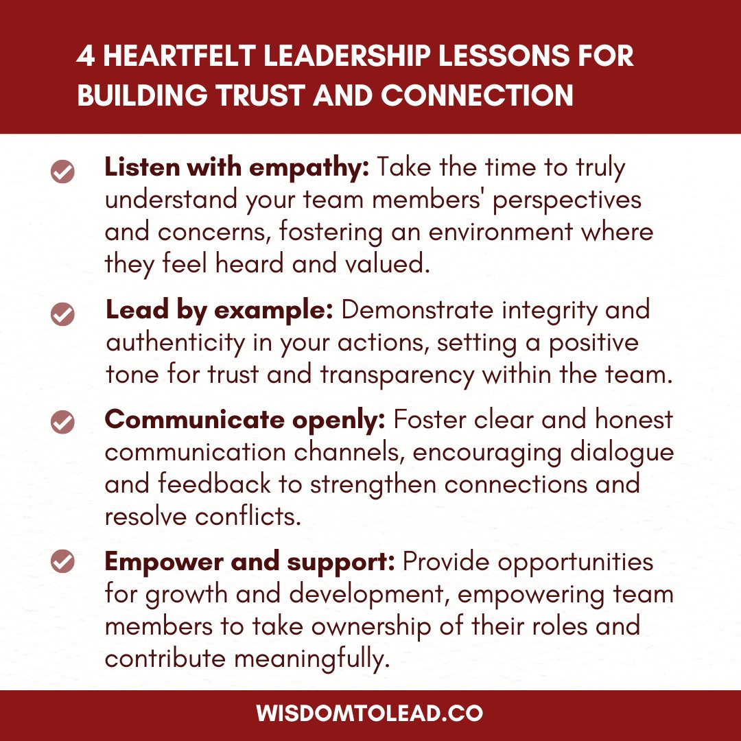 Unlock the power of heartfelt leadership to build trust and connection within your team.

#HeartfeltLeadership #TrustAndConnection #AuthenticLeadership #EmpathyInLeadership #BuildingRelationships #WisdomToLead