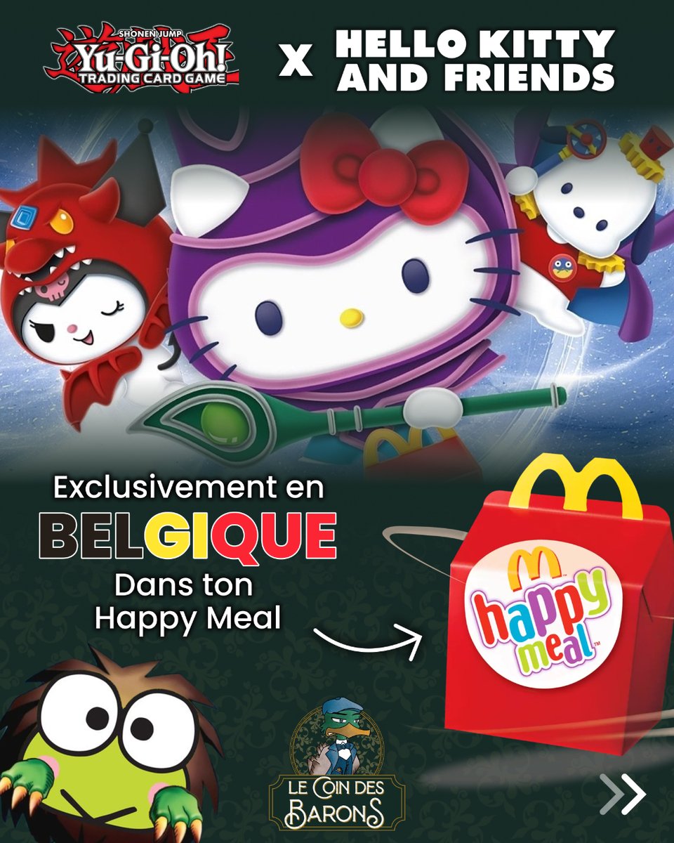 Coindesbarons's tweet photo. Quoiii !? Et oui, Hello Kitty &amp; Friends x Yu-gi-Oh! x McDonald’s collaborent ensemble sur cette collection MacDo unique !🐱🍔 
⚠️ C'est qu'en Belgique ? Nous aussi on veut bouffer de l’exclu !

PS : Merci aux comptes insta de @yugiohnews et de @dutchtcg pour ces clichés ! 🌟 https://t.co/EYGlO76SjX