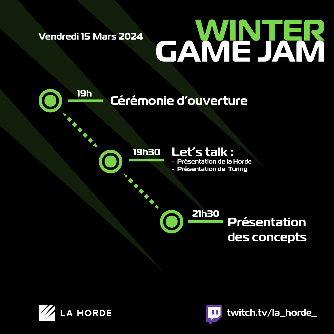 LaHordeTech's tweet photo. 🔥 Jour J, la Winter Game Jam commence ce soir à 19h sur #Twitch !

🌟 Toute notre équipe est trop hype par cet event qui promet beaucoup de belles interactions tout au long du week-end !

🎮 Rendez-vous ici dans une heure : https://t.co/wVN9LBs10e

#WinterGameJam #LaHorde https://t.co/Ckc8OdM3QW
