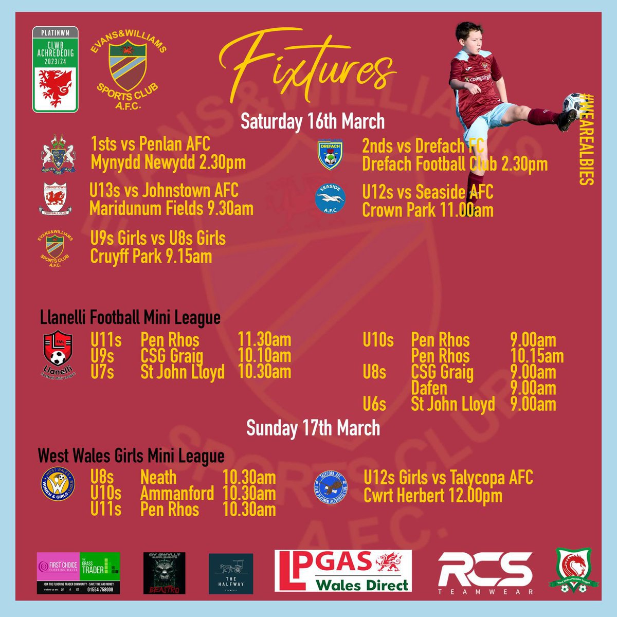 Weekend fixtures, Gemau’r penwythnos. #Albies