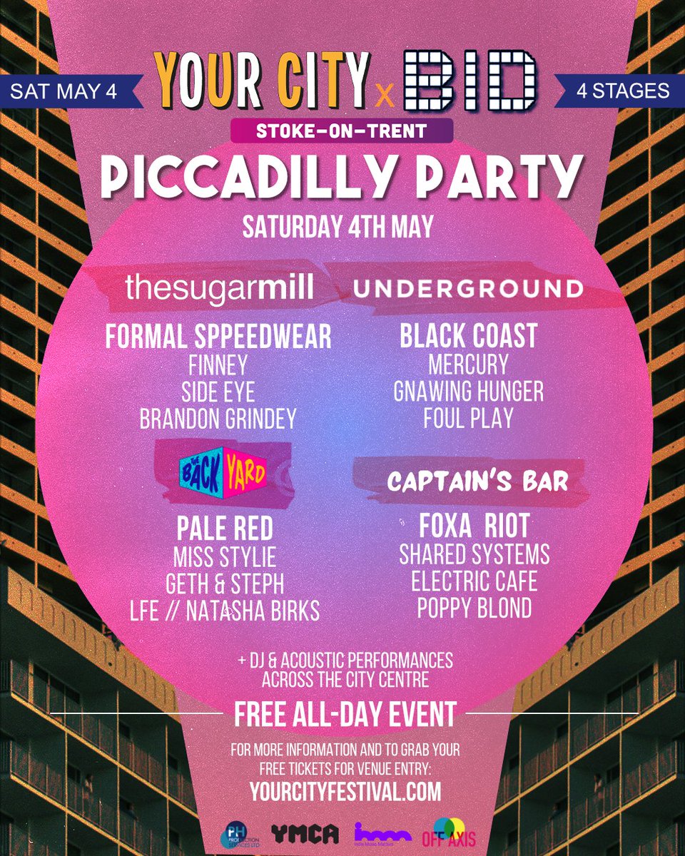 Your City Festival (@ycfestival) on Twitter photo ‼️ PICCADILLY PARTY‼️
We are excited to announce that with the immense support of <a href="/StokeontrentBID/">Stoke-on-Trent BID</a> we are able to throw a party to celebrate and showcase what Stoke-on-trent is made of.
We can't wait to see you all 💜
Tickets & Info 🎟️ yourcityfestival.com ‼️ PICCADILLY PARTY‼️
We are excited to announce that with the immense support of <a href="/StokeontrentBID/">Stoke-on-Trent BID</a> we are able to throw a party to celebrate and showcase what Stoke-on-trent is made of.
We can't wait to see you all 💜
Tickets & Info 🎟️ yourcityfestival.com
