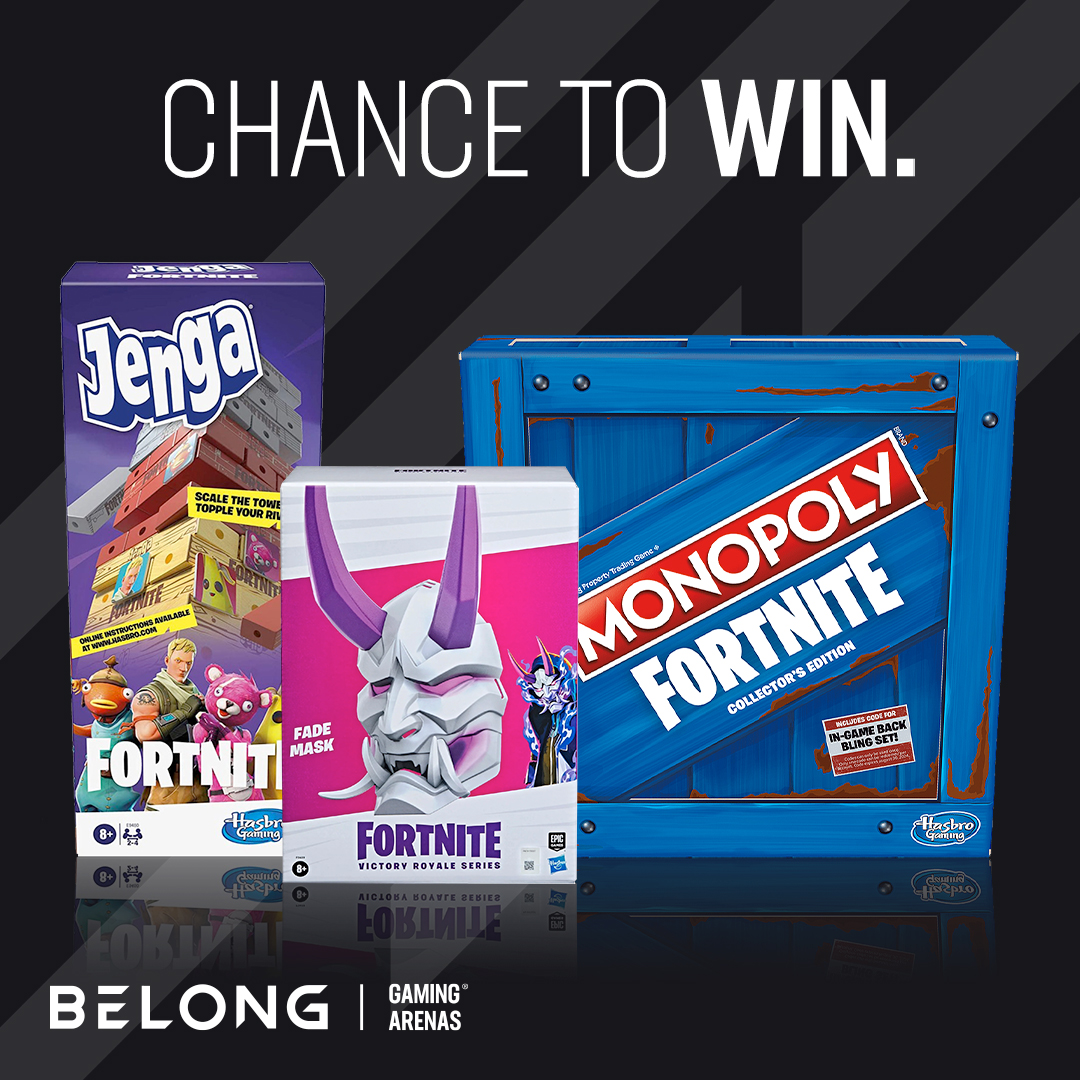 #WIN 1 OF 3 FORTNITE BUNDLES! ⛏️

To celebrate Belong Arena Rivals featuring Fortnite, we are giving away 3 bundles of:
🎲 Fortnite Monopoly Collector's Edition
🧱️Fortnite Jenga
🎭 Fortnite Fade Mask 

To enter:
🔄 Repost this
🤝 Tag a friend
🙌 Follow us!

T&amp;Cs apply 👉